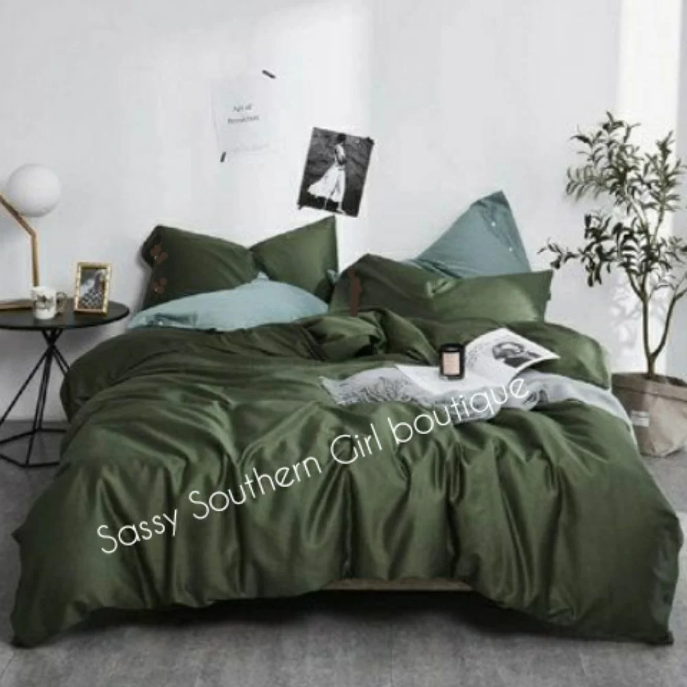 🆕⭐Boho army green cotton duvet cover set